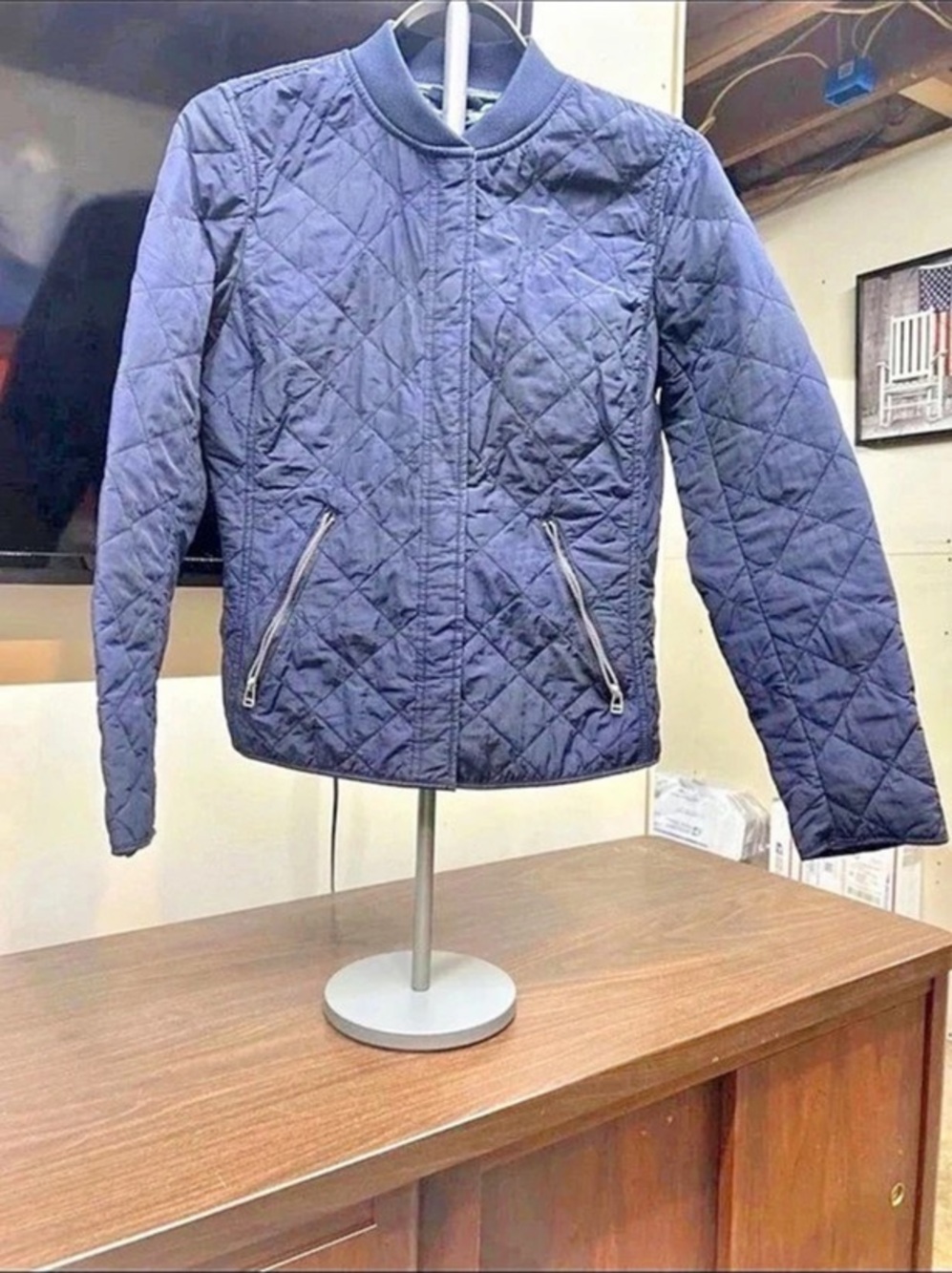 Gap VintageSoft Quilted Bomber Jacket Blue Medium